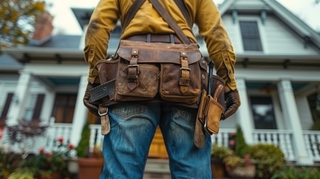 Home repair specialist with toolbox ready for construction and maintenance work photo