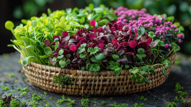 Assorted microgreens in basket fresh organic food healthy eating concept photo
