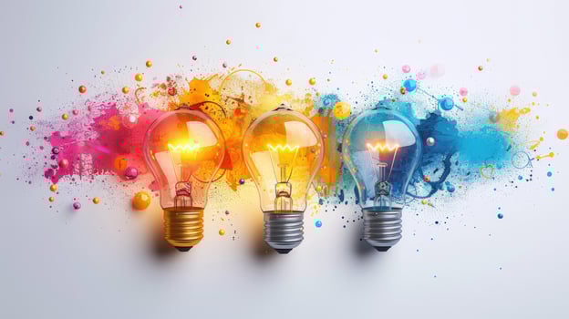 Light bulbs radiating colorful energy innovation and abstract creative spark photo