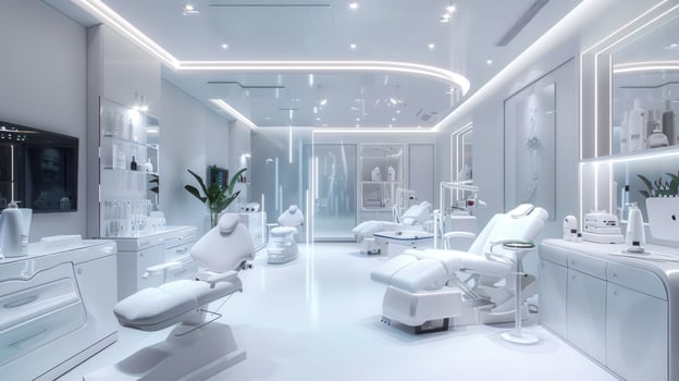 Modern clinic interior white medical treatment room photo