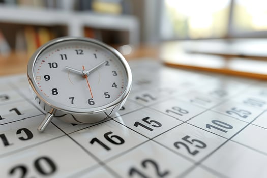 Clock and calendar showing time management and planning for business or personal use photo