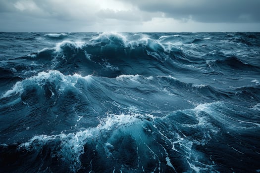 Turbulent ocean waves crashing under stormy sky seascape photo