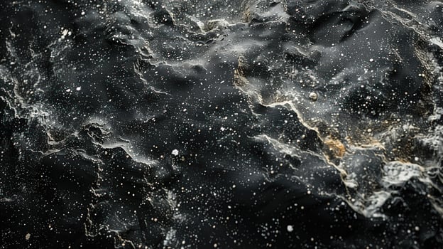 Abstract black surface texture with white dots and gold accents design photo