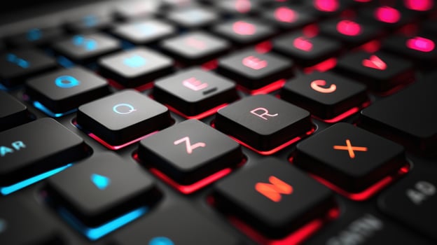 Backlit keyboard close up technology communication and modern design photo