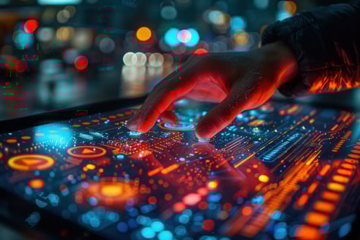 Digital interface interaction human finger controlling futuristic touch screen technology photo
