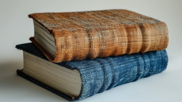 Stack of old books with texture covers for education or history theme photo