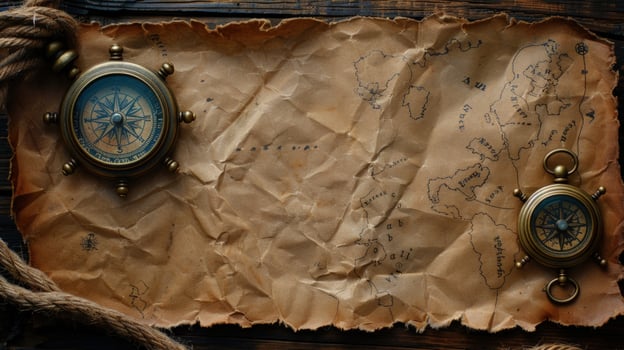 Vintage map with compass and rope nautical navigation theme photo