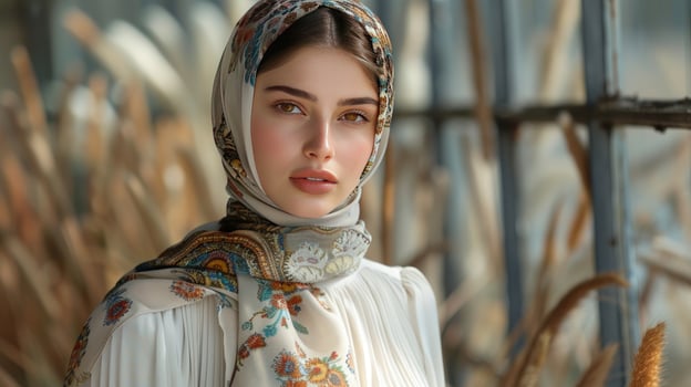 Elegant woman portrait in traditional scarf and clothing fashion photo