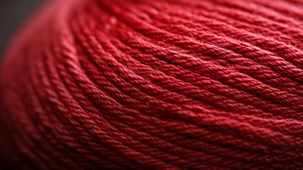 Closeup of a ball of deep red yarn, showing texture and detail. photo