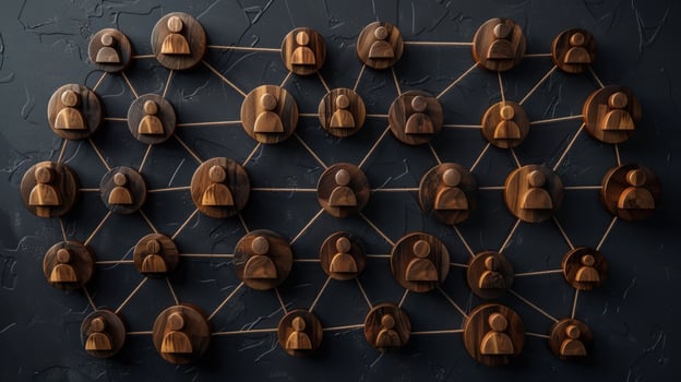 Connected wooden person icons network conceptual illustration photo