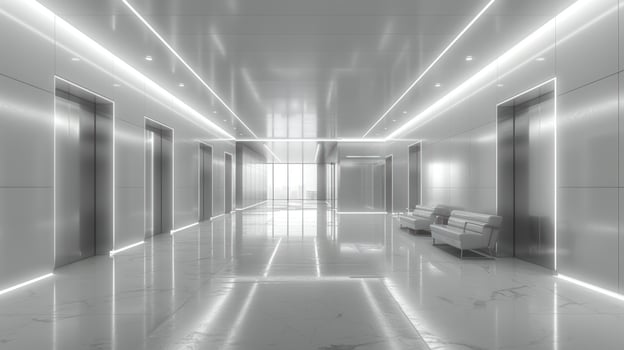 Modern hall interior with elevator doors and polished floor architecture photo