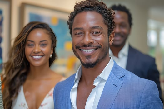 Group portrait of diverse smiling adults in formal attire happy people photo