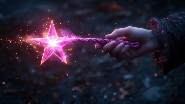 A person holding a purple magic wand with sparkles photo