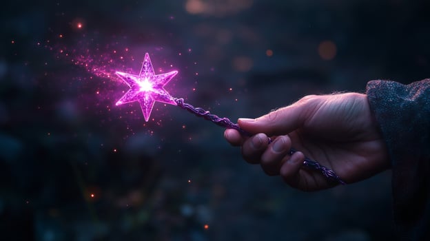 A person holding a purple wand with a star on it photo