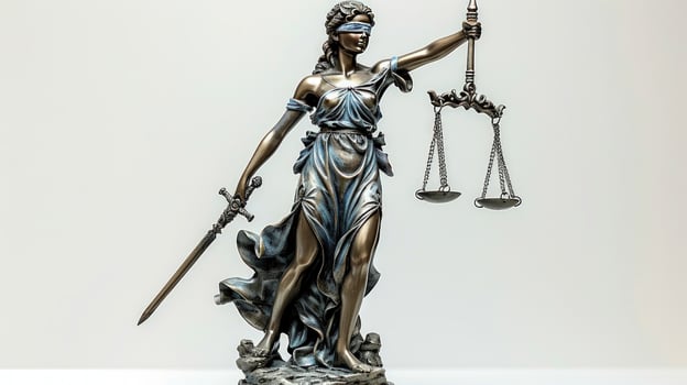 Statue of justice with scales and sword symbolizing legal fairness and ethical principles photo