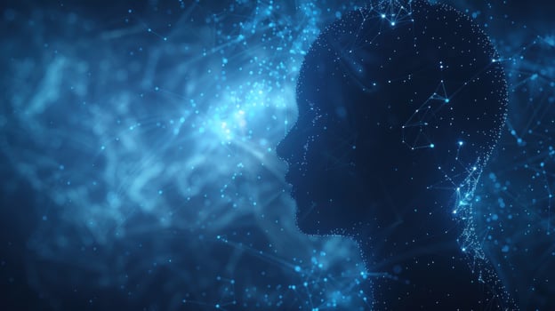 Artificial intelligence neural network human silhouette data connection photo