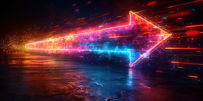Neon arrow leading the way with vibrant colors and futuristic technology photo