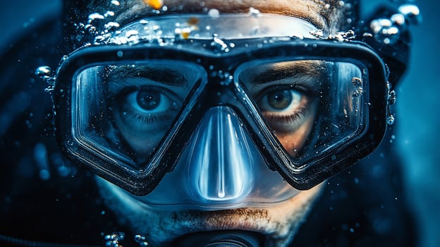 A man wearing a scuba mask and diving gear photo