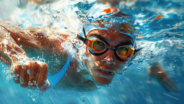 Dynamic swimming in blue water sport and fitness photo
