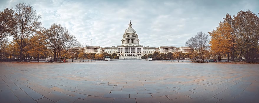 US Capitol Building in autumn, wide shot of plaza. photo