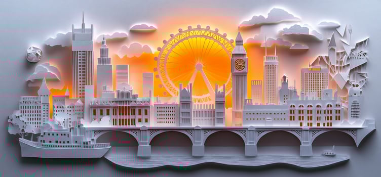 London skyline paper art, illuminated cityscape. photo