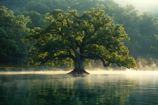 Tree in water green foliage reflection calm lake nature landscape photo