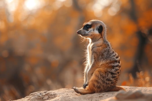 Alert meerkat sitting upright scanning horizon wildlife animal photo
