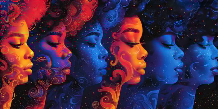 Digital art portrait featuring intricate patterns and vibrant colors photo