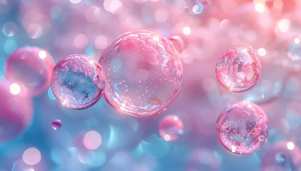Abstract spheres background with pink and blue gradient soft bokeh effect photo