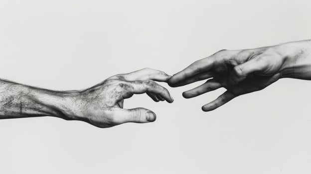 Reaching hands in grayscale touching connection concept photo
