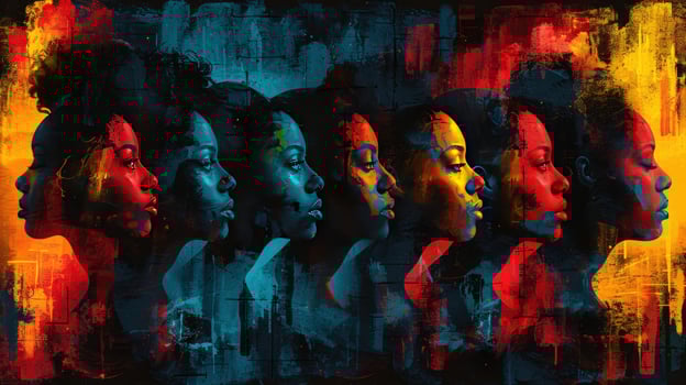 Abstract faces row artistic colorful background photo