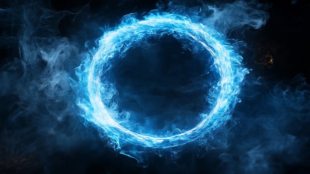 Glowing blue fire ring with smoke. photo