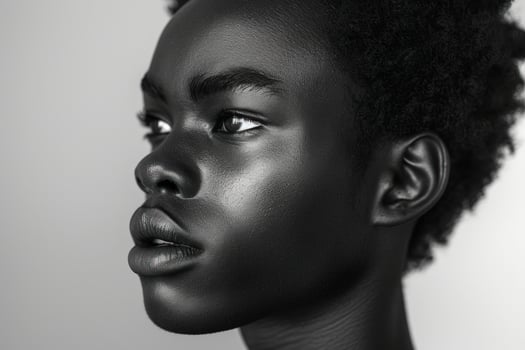 Dramatic close up portrait of person in black and white beauty and identity concept photo