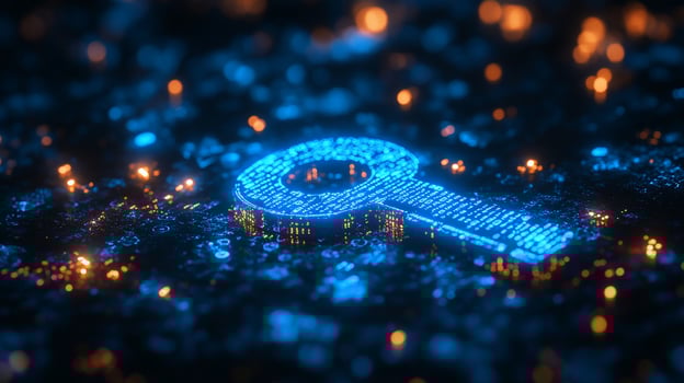 A key with glowing blue lights on it photo