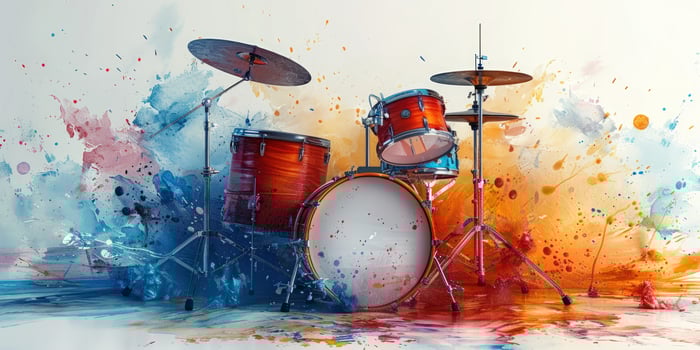 Drum set watercolor painting musical instrument performance art photo