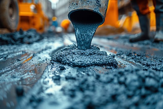 Construction site pouring concrete for road repair industrial process photo