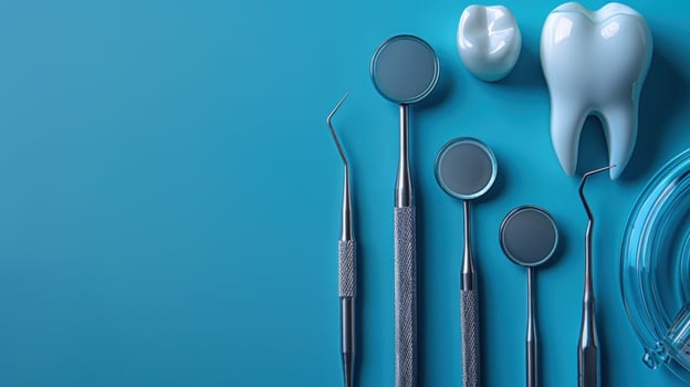 Dental instruments and tooth models for oral hygiene education and healthcare photo