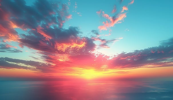 Dramatic sea sunset with colorful sky and light reflection over water photo