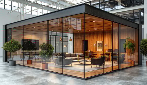Modern glass office interior architecture with minimalist design and natural light photo