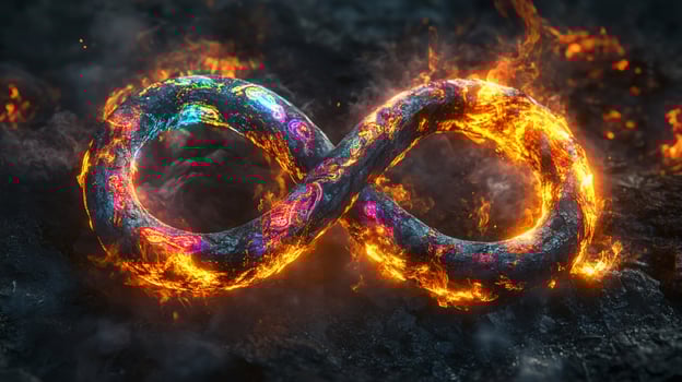 Fiery infinity symbol, abstract concept. photo