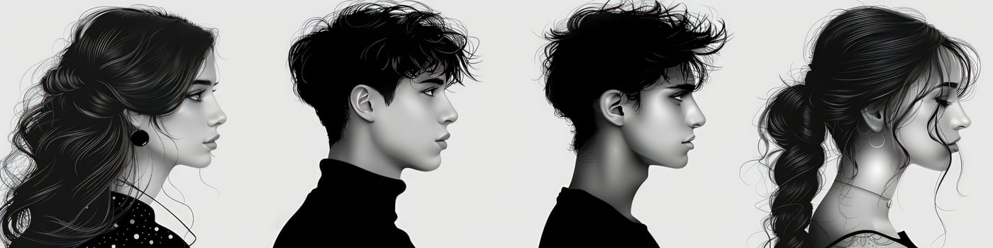 Diverse group of people displaying individual styles and aesthetics monochromatic portraits photo