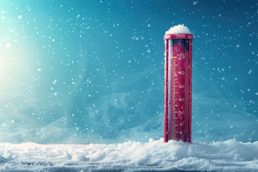 Thermometer in snow showcasing cold temperature in winter season photo