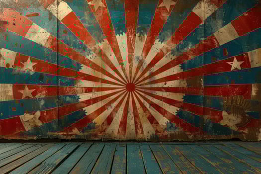 Radial burst pattern on distressed wood surface with sunbeam stripes photo