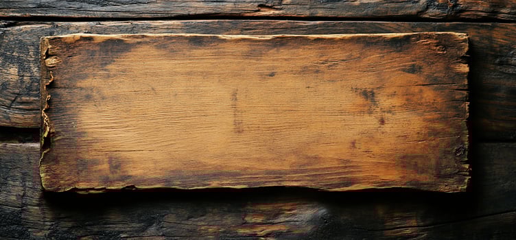 Rustic brown wooden sign on dark wood background. photo