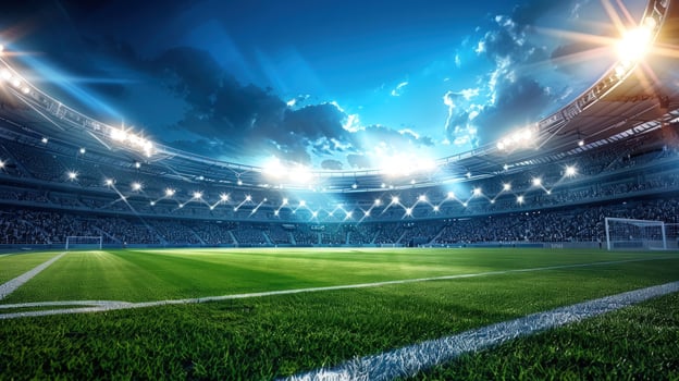 Sports stadium full of spectators under bright lights photo