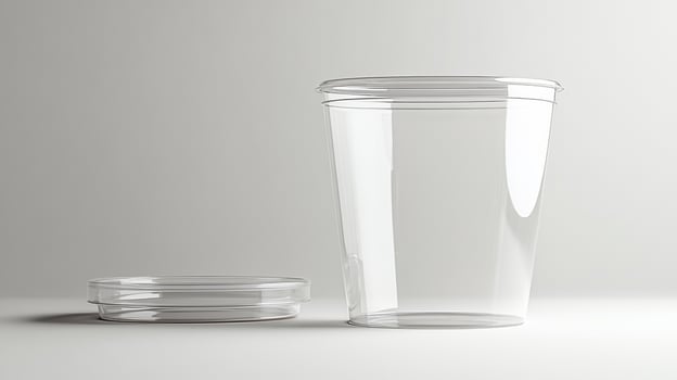 Clear plastic cup and lid on white background. photo