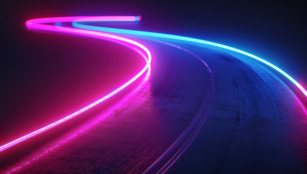 Abstract light trails background with pink and blue glowing curves photo
