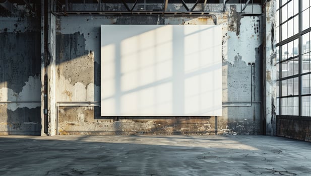 Blank canvas on concrete wall interior industrial building with natural light photo