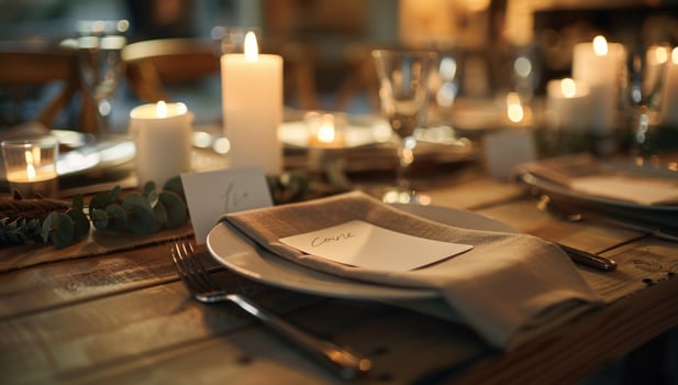 Elegant table setting with candles for event celebration warm atmosphere photo