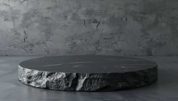 Stone podium for product display on gray textured background photo